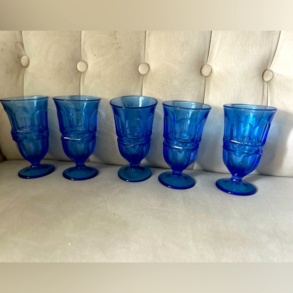 fostoria Other - Vintage Fostoria Argus Blue Ice Tea Glasses Set Of 5 Argus Blue (Stem 2770)